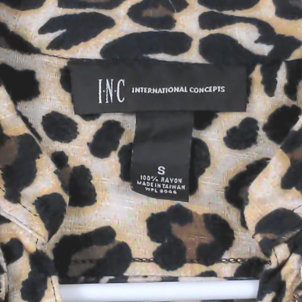 INC Women S Ruffle Front Leopard Print 100% Rayon Brown Mob Wife Office Siren - Picture 9 of 9